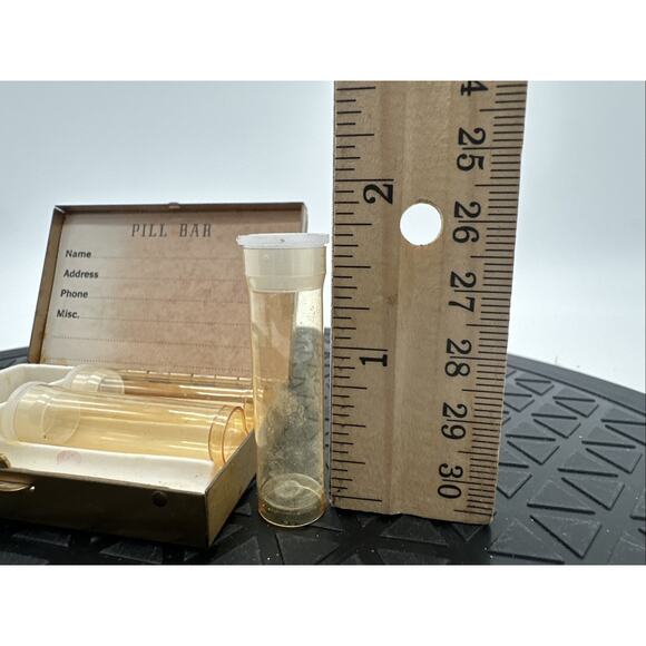 Vintage Pill Bar Box Fall Trees Bird With Bottles Gold Metal - Picture 4 of 9